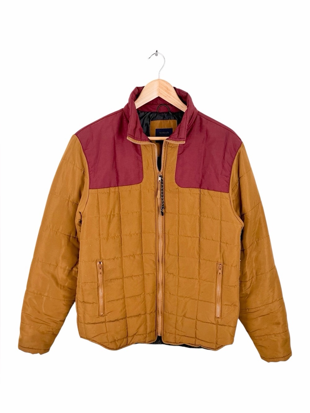 Nomad Craft + Flow Mens Quilted Puffer Jacket Brown Burgundy Colorblock Medium